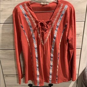 Entro Embroidered Lace-Up Top